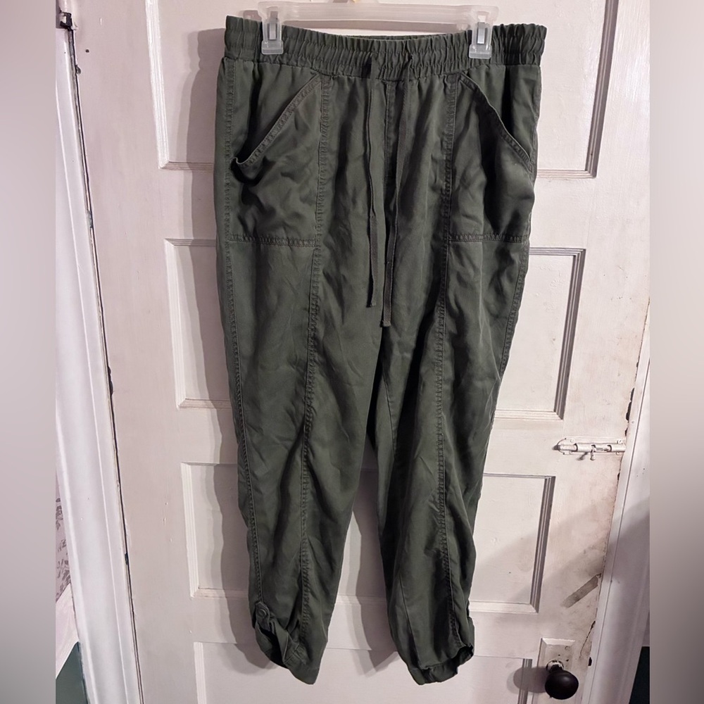 Cato Olive Green Adjustable Drawstring Slip On Roll Tab Cuff Tencil Pants Large